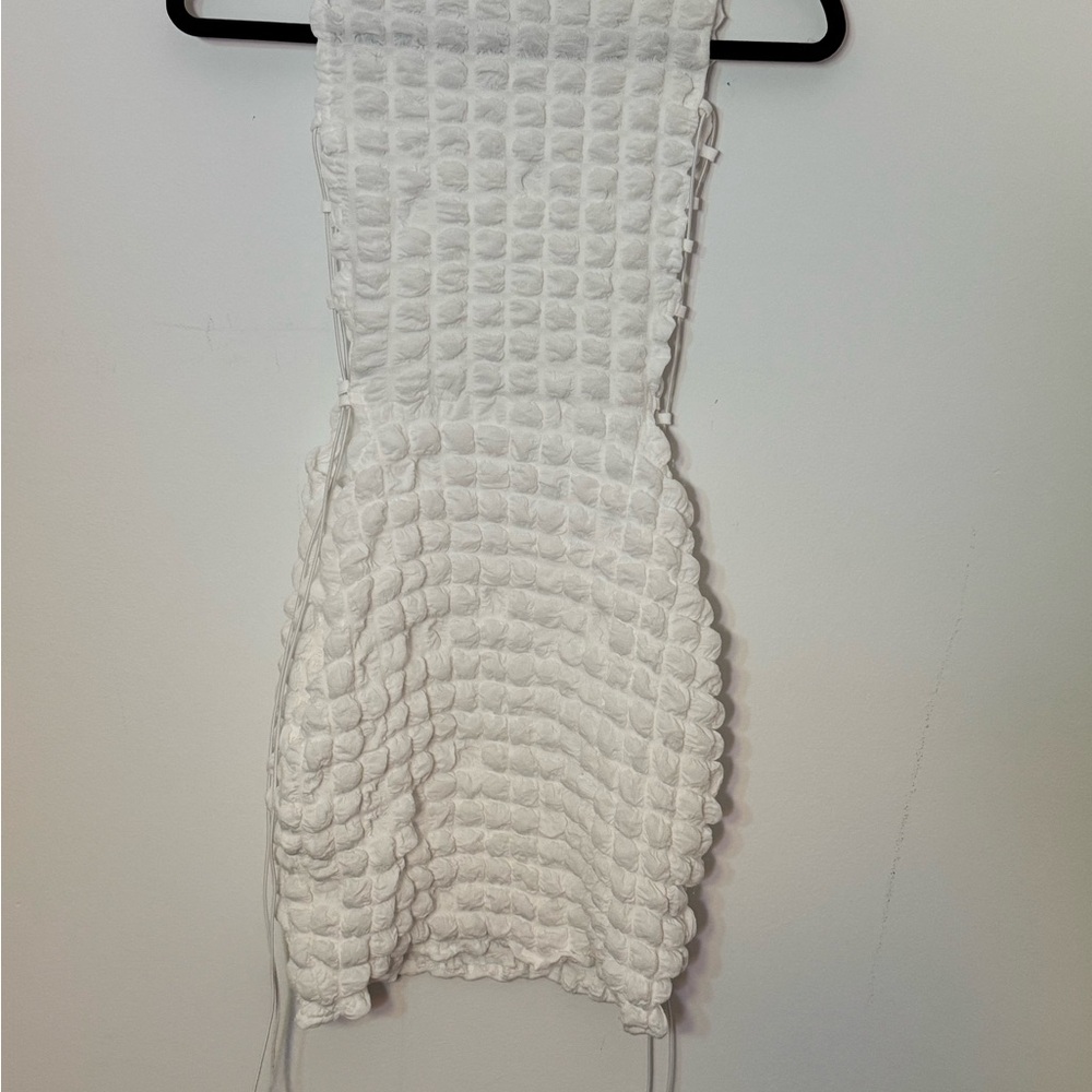 White Textured Sleeveless Dress